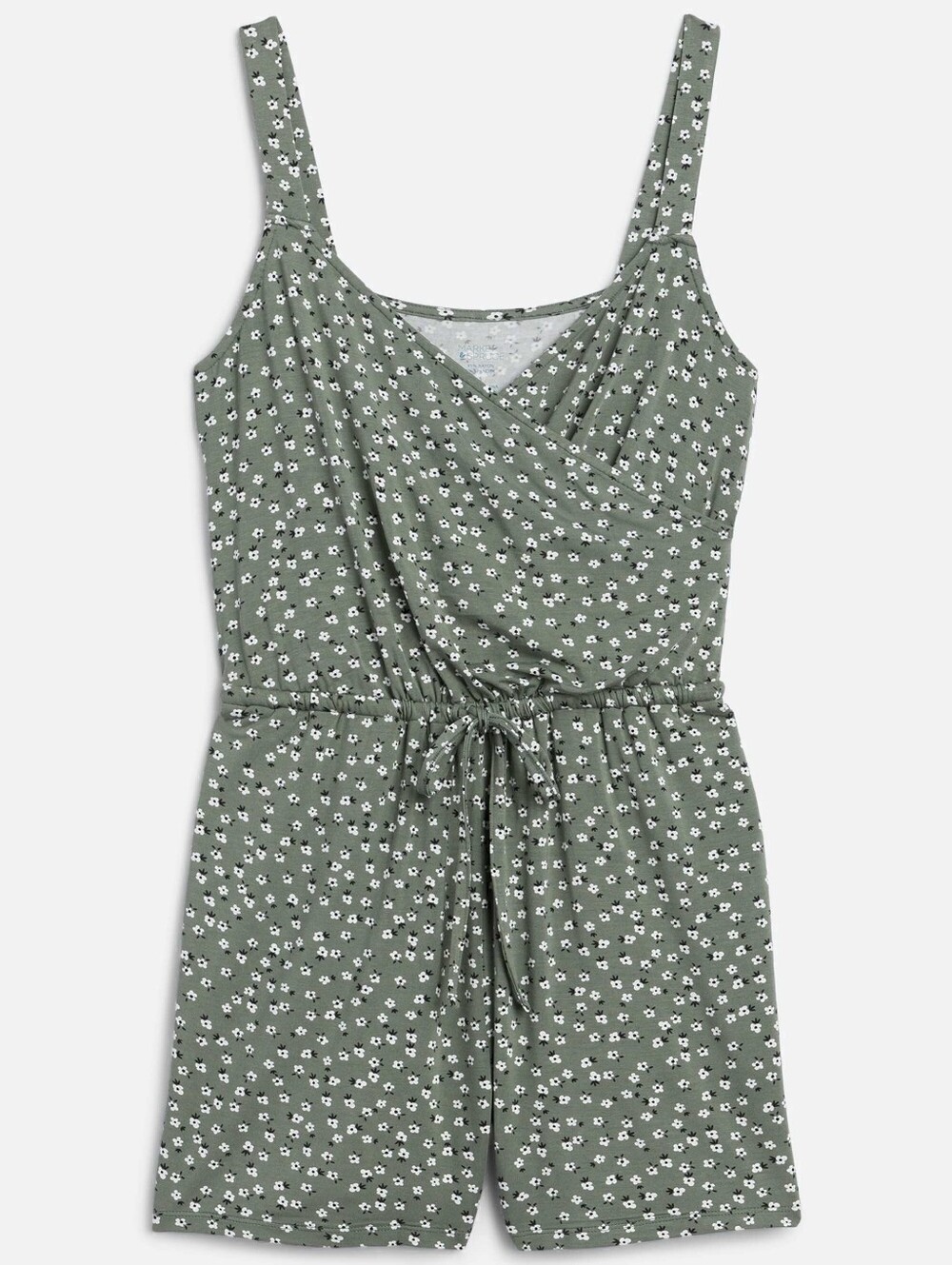 Market & Spruce Gracelyn Knit Olive Green Floral Wrap Romper, Small